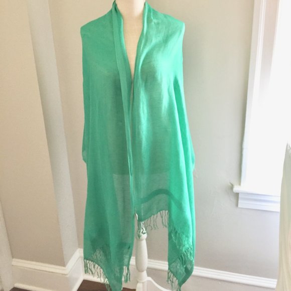 Nordstrom Blue Green Linen Wrap Scarf  80" X 28" - Picture 2 of 8